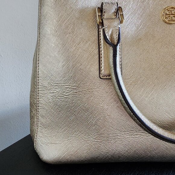 Tory Burch Robinson Metallic Gold Small East West Tote - Picture 8 of 14